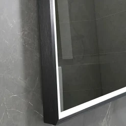 Miroir de salle de bain LED 90x60cm anti buée, luminosité variable avec cadre en aluminium noir LuxuryBain