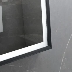 Miroir de salle de bain LED 90x60cm anti buée, luminosité variable avec cadre en aluminium noir LuxuryBain