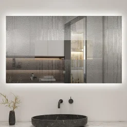Miroir de salle de bain LED 100x60 cm rétro-éclairé sans cadre avec anti-buée + mémoire + dimmable, AICA SANITAIRE