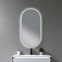 Miroir de salle de bain LED 45x90cm ovale anti buée avec cadre en aluminium noir- LuxuryBain