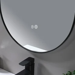 Miroir de salle de bain LED 45x90cm ovale anti buée avec cadre en aluminium noir- LuxuryBain