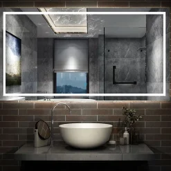 Miroir de salle de bain LED dimmable, avec mémoire et anti-buée, 150x70cm, IP44, AICA SANITAIRE