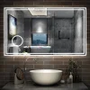 Miroir de salle de bain LED 160x80cm Tricolor anti-buée avec bluetooth simple, horloge et miroir grossissant 3x, AICA SANITAIRE