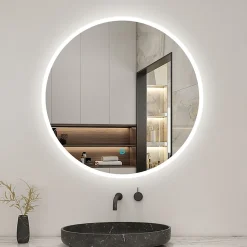 Miroir de salle de bain led rond 80 cm, anti buée miroir avec interrupteur tactile,lumière blanche, AICA SANITAIRE
