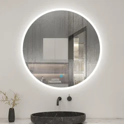 Miroir de salle de bain led rond 80 cm, anti buée miroir avec interrupteur tactile,lumière blanche, AICA SANITAIRE