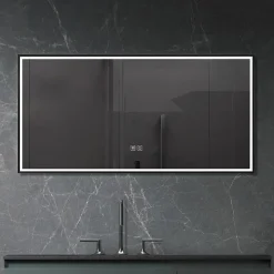 Miroir de salle de bain LED 120x60cm anti buée, luminosité variable avec cadre en aluminium noir LuxuryBain
