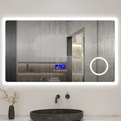 Miroir de salle de bain led bluetooth, 80x60cm Anti-buée, 3x Loupe, 3 couleurs de lumière, AICA SANITAIRE