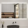 Miroir de salle de bain LED 70x50 cm rétro-éclairé sans cadre avec anti-buée + mémoire + dimmable, AICA SANITAIRE