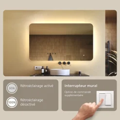 Miroir de salle de bain lumineux - ARTFORMA - Forme arrondie - 120x70cm - LED Dual + Interrupteur tactile