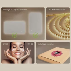 Miroir de salle de bain lumineux - ARTFORMA - Forme arrondie - 120x70cm - LED Dual + Interrupteur tactile