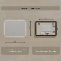 Miroir de salle de bain lumineux - ARTFORMA - Forme arrondie - 120x70cm - LED Dual + Interrupteur tactile
