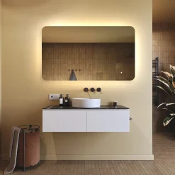 Miroir de salle de bain lumineux - ARTFORMA - Forme arrondie - 120x70cm - LED Dual + Interrupteur tactile