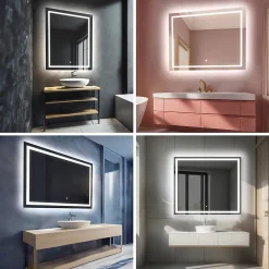 Miroir de Salle de Bain LED - Bella, 120x90 cm, LED Lumineux Miroir, Blanc Froid 7000K, Interrupteur Tactile