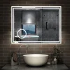 Miroir de salle de bain LED 100x60cm Tricolor anti-buée avec bluetooth simple, horloge et miroir grossissant 3x, AICA SANITAIRE