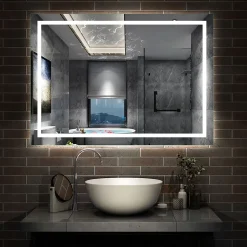 Miroir de salle de bain LED dimmable, avec mémoire et anti-buée, 100x80cm, IP44, AICA SANITAIRE