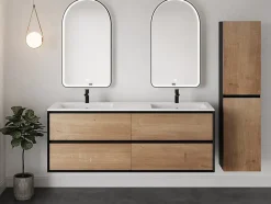 Miroir de salle de bain lumineux en arche anti-buée avec bouton tactile - Contour noir mat - 50 x 90 cm - VIANORIA