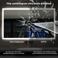 Miroir de salle de bain LED 80x60cm tricolore anti-buée + bluetooth + loupe + mémoire + dimmable, AICA SANITAIRE