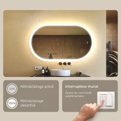 Miroir de salle de bain lumineux - ARTFORMA - Ovale - 120x70cm - LED Dual + interrupteur tactile + anti-buée