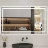Miroir de salle de bain LED 80x60cm tricolore anti-buée + loupe + bluetooth + horloge + mémoire + dimmable, AICA SANITAIRE