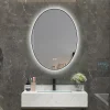 Miroir de salle de bain LED 50x70cm ovale anti buée avec cadre en aluminium noir LuxuryBain