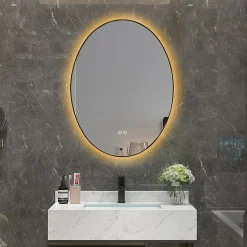 Miroir de salle de bain LED 50x70cm ovale anti buée avec cadre en aluminium noir LuxuryBain