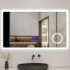 Miroir de salle de bain led bluetooth, 140x80cm Anti-buée, 3x Loupe, 3 couleurs de lumière, AICA SANITAIRE