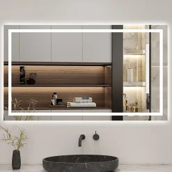 Miroir de salle de bain LED 100x60cm tricolore anti-buée + bluetooth + horloge + mémoire + dimmable, AICA SANITAIRE