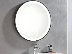 Miroir de salle de bain lumineux rond noir à Leds - D. 60 cm - NUMEA