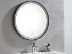 Miroir de salle de bain lumineux rond noir à Leds - D. 60 cm - NUMEA