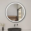 Miroir de salle de bain LED rond 70 cm avec cadre noir, tricolore + anti-buée + mémoire + gradation infinie, AICA SANITAIRE