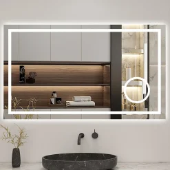 Miroir de salle de bain LED 100x60cm tricolore anti-buée + bluetooth + loupe + mémoire + dimmable, AICA SANITAIRE