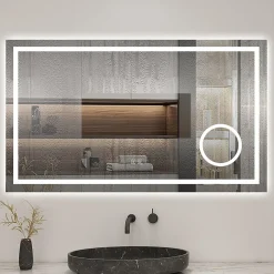 Miroir de salle de bain LED 100x60cm tricolore anti-buée + bluetooth + loupe + mémoire + dimmable, AICA SANITAIRE