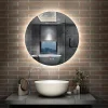 Miroir de salle de bain LED rond 80cm avec rétro-éclairage, tricolore + anti-buée + mémoire + gradation infinie, AICA SANITAIRE