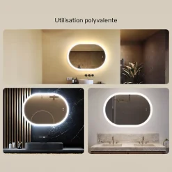 Miroir de salle de bain lumineux - ARTFORMA - Ovale - 100x70cm - LED Dual + interrupteur tactile + anti-buée
