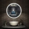 Miroir de salle de bain LED rond de 80cm, dimmable + mémoire + antibuée, avec interrupteur tactile, blanc, AICA SANITAIRE
