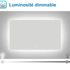 Miroir de salle de bain LED 80x60 cm rétro-éclairé sans cadre avec anti-buée + mémoire + dimmable, AICA SANITAIRE