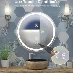 Miroir de Salle de Bain LED Miroir Mural avec 3 Couleurs de Lumière & Luminosité Réglable Miroir de Coiffeuse LED