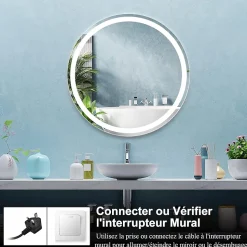 Miroir de Salle de Bain LED Miroir Mural avec 3 Couleurs de Lumière & Luminosité Réglable Miroir de Coiffeuse LED