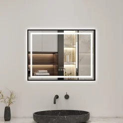 Miroir de Salle de Bain LED Intelligent 100x80 cm - Anti-Buée, Bluetooth, Horloge, Variateur de Lumière 3C