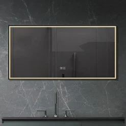 Miroir de salle de bain LED 110x60cm anti buée, luminosité variable avec cadre en aluminium noir LuxuryBain
