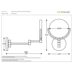 Miroir de salle de bain mural grossissant articulé SANINDUSA Luxe latéral face couleur noir
