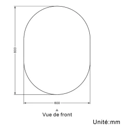 Miroir de salle de bain ovale sans cadre 60x80 cm, AICA SANITAIRE
