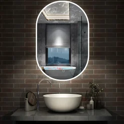 Miroir de salle de bain ovale 60x100cm, mémoire + dimmable + anti-buée, IP44, 6000K blanc froid, AICA SANITAIRE