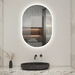 Miroir de salle de bain ovale 45x80 cm, anti-buée + mémoire + dimmable, AICA SANITAIRE