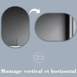 Miroir de salle de bain ovale sans cadre 60x90 cm, AICA SANITAIRE