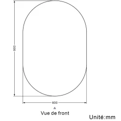 Miroir de salle de bain ovale sans cadre 60x90 cm, AICA SANITAIRE