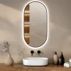 Miroir de salle de bain ovale chauffant et éclairé par LED 100x50cm avec cadre noir