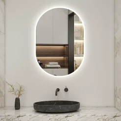 Miroir de salle de bain ovale 60x100cm, mémoire + dimmable, IP44, 6000K blanc froid, AICA SANITAIRE