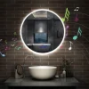 Miroir de salle de bain rond Bluetooth 80cm tricolore + dimmable + mémoire + anti-buée, IP44 Miroir LED, AICA SANITAIRE