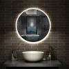 Miroir de salle de bain rond LED 60cm, dimmable + mémoire, IP44, AICA SANITAIRE